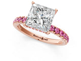 Rose gold Princess Cut Diamond Pave Band Solitaire Ring with Round with Pink Sapphire side stone and Prong Setting_13
