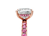 Rose gold Princess Cut Diamond Pave Band Solitaire Ring with Round with Pink Sapphire side stone and Prong Setting_17