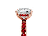 Rose gold Princess Cut Diamond Pave Band Solitaire Ring with Round with Ruby side stone and Prong Setting_17