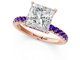 Rose gold Princess Cut Diamond Pave Band Solitaire Ring with Round with Tanzanite side stone and Prong Setting_1