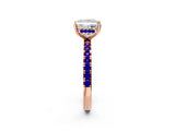 Rose gold Princess Cut Diamond Pave Band Solitaire Ring with Round with Tanzanite side stone and Prong Setting_2