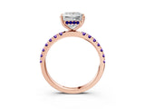 Rose gold Princess Cut Diamond Pave Band Solitaire Ring with Round with Tanzanite side stone and Prong Setting_3