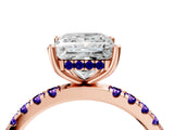 Rose gold Princess Cut Diamond Pave Band Solitaire Ring with Round with Tanzanite side stone and Prong Setting_4