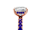 Rose gold Princess Cut Diamond Pave Band Solitaire Ring with Round with Tanzanite side stone and Prong Setting_5