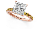 Rose gold Princess Cut Diamond Pave Band Solitaire Ring with Round with Yellow Sapphire side stone and Prong Setting_13