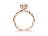 Rose gold Princess Cut Diamond Pave Band Solitaire Ring with Round with Yellow Sapphire side stone and Prong Setting_15