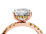Rose gold Princess Cut Diamond Pave Band Solitaire Ring with Round with Yellow Sapphire side stone and Prong Setting_16