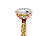Rose gold Princess Cut Diamond Pave Band Solitaire Ring with Round with Yellow Sapphire side stone and Prong Setting_17