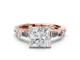 Rose gold Princess Cut Diamond Ring with Baguette Side Stones, Channel Set Band, and Four-Prong Setting_25