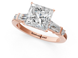 Rose gold Princess Cut Diamond Ring with Baguette Side Stones, Channel Set Band, and Four-Prong Setting_26
