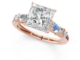 Rose gold Princess Cut Diamond Ring with Baguette Side Stones, Channel Set Band, and Four-Prong Setting_26