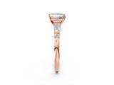 Rose gold Princess Cut Diamond Ring with Baguette Side Stones, Channel Set Band, and Four-Prong Setting_27