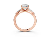 Rose gold Princess Cut Diamond Ring with Baguette Side Stones, Channel Set Band, and Four-Prong Setting_28