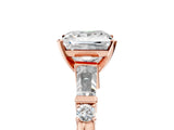 Rose gold Princess Cut Diamond Ring with Baguette Side Stones, Channel Set Band, and Four-Prong Setting_30