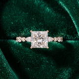 Rose gold Princess Cut Diamond Ring with Marquise and Round  Side Stones and Four-Prong Setting_16