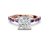 Rose gold Princess Cut Diamond Ring with Marquise and Round with Amethyst side stone Side Stones and Four-Prong Setting_24