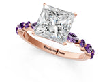 Rose gold Princess Cut Diamond Ring with Marquise and Round with Amethyst side stone Side Stones and Four-Prong Setting_25