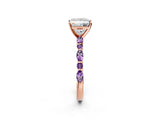 Rose gold Princess Cut Diamond Ring with Marquise and Round with Amethyst side stone Side Stones and Four-Prong Setting_26