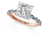 Rose gold Princess Cut Diamond Ring with Marquise and Round with Aquamarine side stone Side Stones and Four-Prong Setting_13