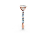 Rose gold Princess Cut Diamond Ring with Marquise and Round with Aquamarine side stone Side Stones and Four-Prong Setting_14