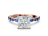Rose gold Princess Cut Diamond Ring with Marquise and Round with Blue Sapphire side stone Side Stones and Four-Prong Setting_48