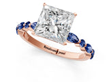 Rose gold Princess Cut Diamond Ring with Marquise and Round with Blue Sapphire side stone Side Stones and Four-Prong Setting_49