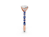 Rose gold Princess Cut Diamond Ring with Marquise and Round with Blue Sapphire side stone Side Stones and Four-Prong Setting_50