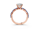 Rose gold Princess Cut Diamond Ring with Marquise and Round with Blue Sapphire side stone Side Stones and Four-Prong Setting_51