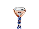 Rose gold Princess Cut Diamond Ring with Marquise and Round with Blue Sapphire side stone Side Stones and Four-Prong Setting_53