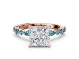 Rose gold Princess Cut Diamond Ring with Marquise and Round with Blue Topaz side stone Side Stones and Four-Prong Setting_24