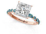 Rose gold Princess Cut Diamond Ring with Marquise and Round with Blue Topaz side stone Side Stones and Four-Prong Setting_25