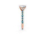Rose gold Princess Cut Diamond Ring with Marquise and Round with Blue Topaz side stone Side Stones and Four-Prong Setting_26