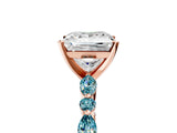 Rose gold Princess Cut Diamond Ring with Marquise and Round with Blue Topaz side stone Side Stones and Four-Prong Setting_29