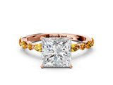 Rose gold Princess Cut Diamond Ring with Marquise and Round with Citrine side stone Side Stones and Four-Prong Setting_12