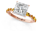 Rose gold Princess Cut Diamond Ring with Marquise and Round with Citrine side stone Side Stones and Four-Prong Setting_13