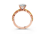 Rose gold Princess Cut Diamond Ring with Marquise and Round with Citrine side stone Side Stones and Four-Prong Setting_15