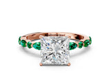 Rose gold Princess Cut Diamond Ring with Marquise and Round with Emerald side stone Side Stones and Four-Prong Setting_48