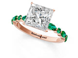Rose gold Princess Cut Diamond Ring with Marquise and Round with Emerald side stone Side Stones and Four-Prong Setting_49