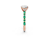 Rose gold Princess Cut Diamond Ring with Marquise and Round with Emerald side stone Side Stones and Four-Prong Setting_50