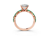 Rose gold Princess Cut Diamond Ring with Marquise and Round with Emerald side stone Side Stones and Four-Prong Setting_51