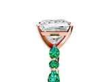 Rose gold Princess Cut Diamond Ring with Marquise and Round with Emerald side stone Side Stones and Four-Prong Setting_53