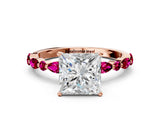 Rose gold Princess Cut Diamond Ring with Marquise and Round with Garnet side stone Side Stones and Four-Prong Setting_36