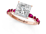 Rose gold Princess Cut Diamond Ring with Marquise and Round with Garnet side stone Side Stones and Four-Prong Setting_37