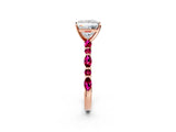 Rose gold Princess Cut Diamond Ring with Marquise and Round with Garnet side stone Side Stones and Four-Prong Setting_38