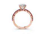 Rose gold Princess Cut Diamond Ring with Marquise and Round with Garnet side stone Side Stones and Four-Prong Setting_39