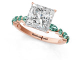 Rose gold Princess Cut Diamond Ring with Marquise and Round with Green Sapphire side stone Side Stones and Four-Prong Setting_13