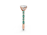 Rose gold Princess Cut Diamond Ring with Marquise and Round with Green Sapphire side stone Side Stones and Four-Prong Setting_14