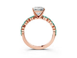 Rose gold Princess Cut Diamond Ring with Marquise and Round with Green Sapphire side stone Side Stones and Four-Prong Setting_15