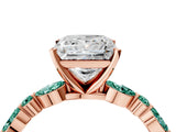 Rose gold Princess Cut Diamond Ring with Marquise and Round with Green Sapphire side stone Side Stones and Four-Prong Setting_16