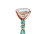 Rose gold Princess Cut Diamond Ring with Marquise and Round with Green Sapphire side stone Side Stones and Four-Prong Setting_17